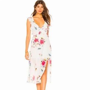 ASTR Floral Milani dress white ice blue midi size XS